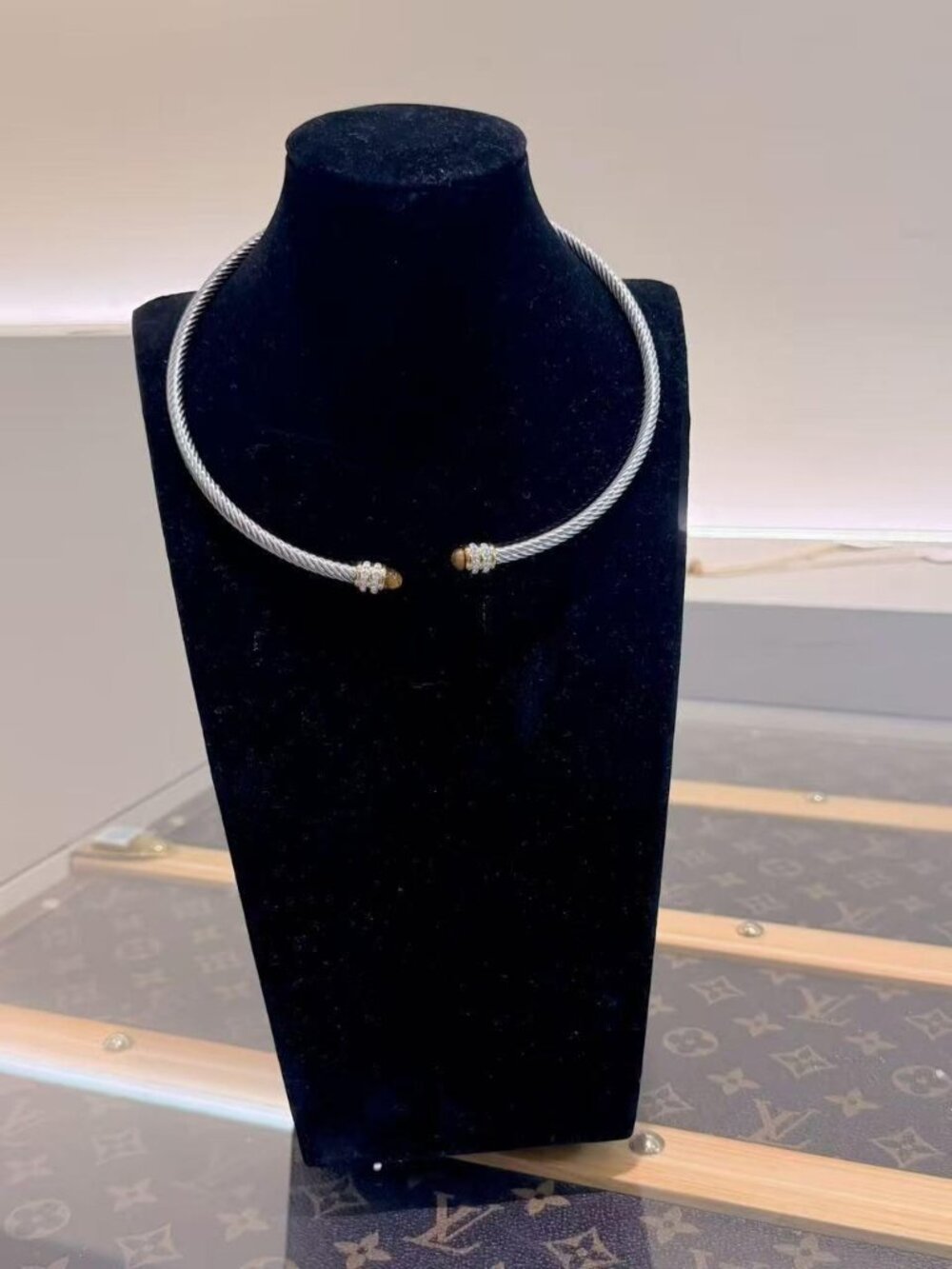 Silver Cable Cuff Necklace Crystal Open Collar Statement Choker Jewelry